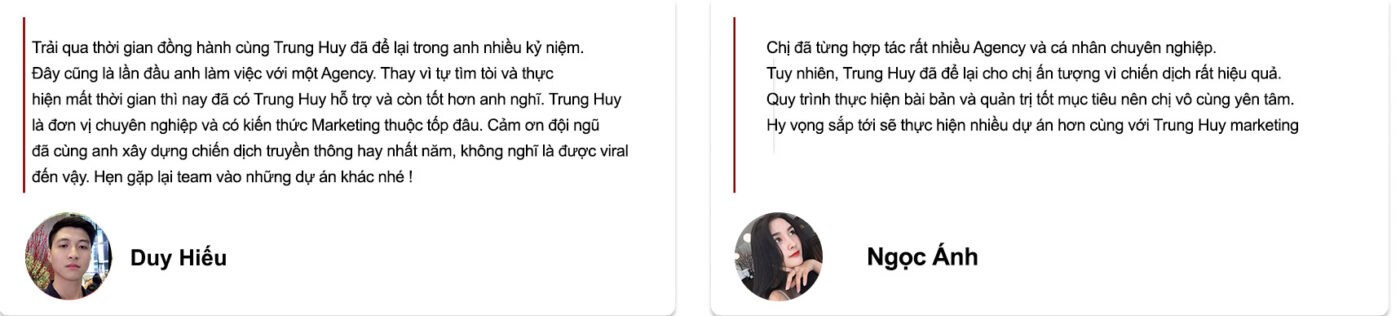 ý kiến khách hàng với dịch vụ trung huy