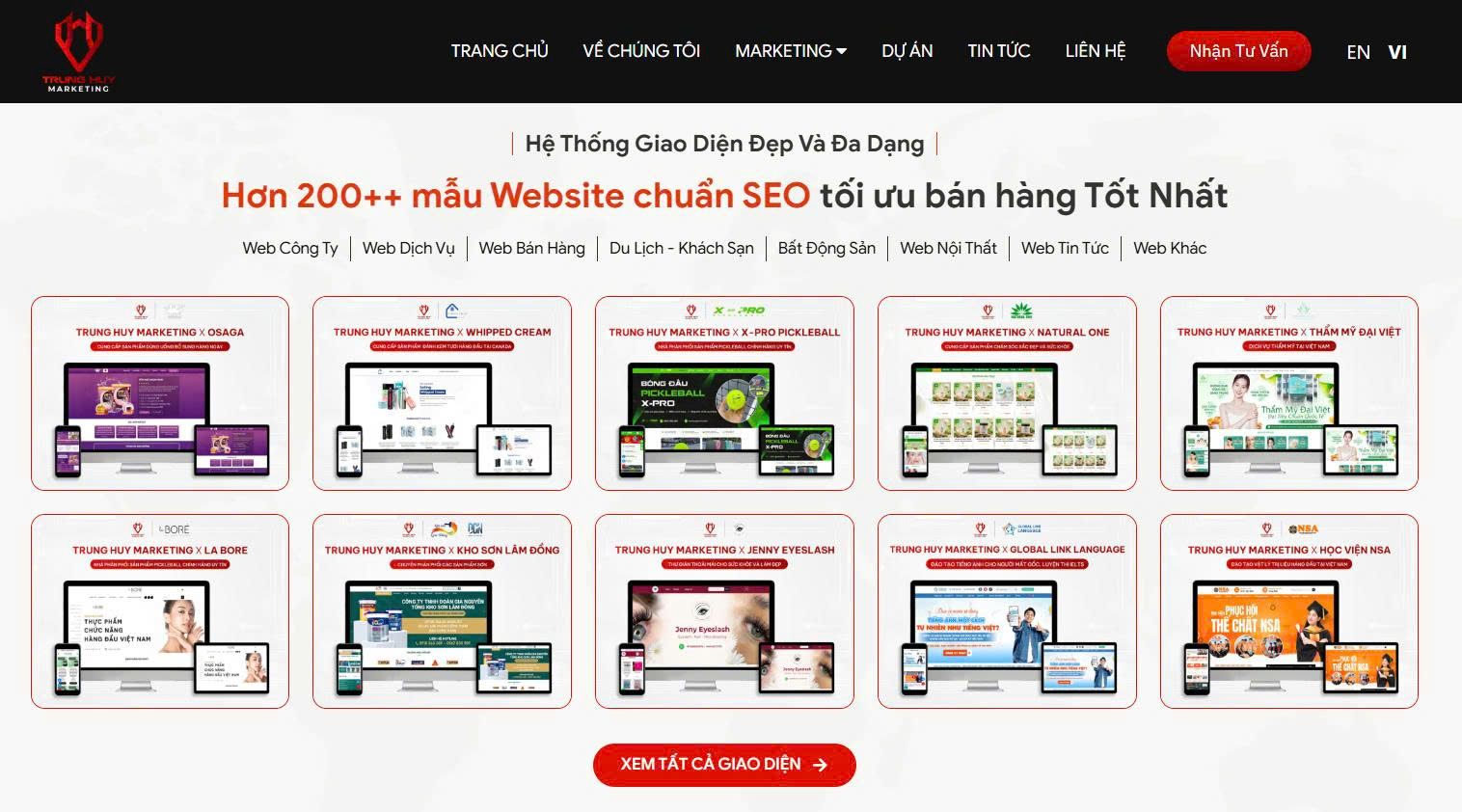 Các dự án thiết kế website tại Đà Nẵng đội ngũ Trung Huy Marketing đã thực hiện
